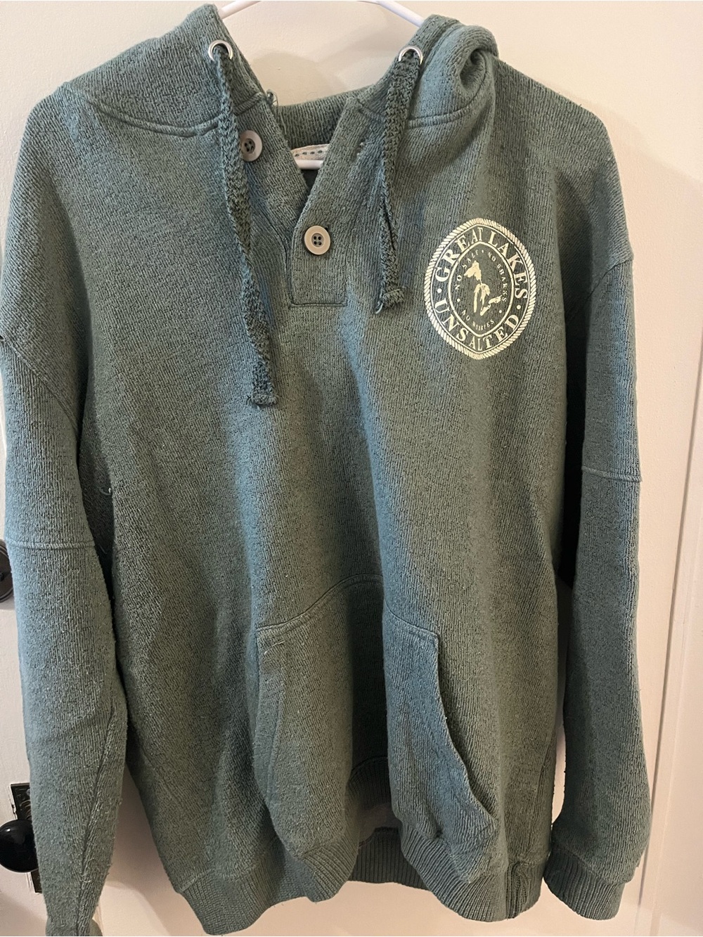 Green Hooded Pullover Sweater with Chest Logo